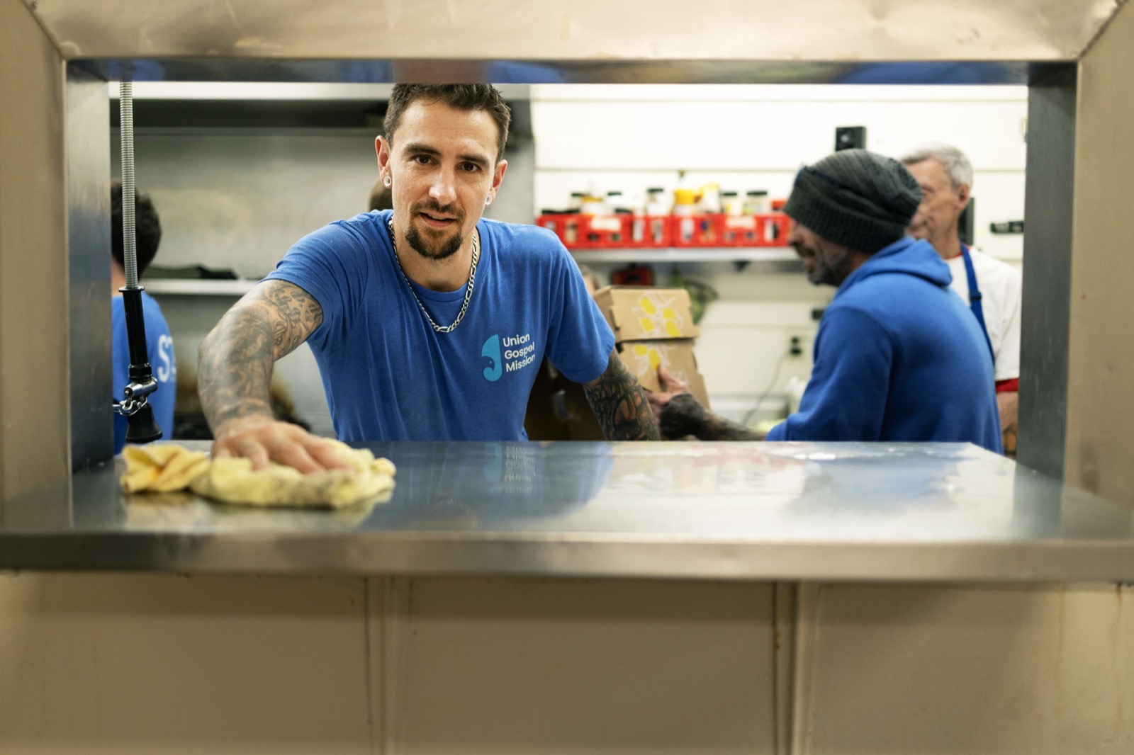 Volunteers serving a community meal